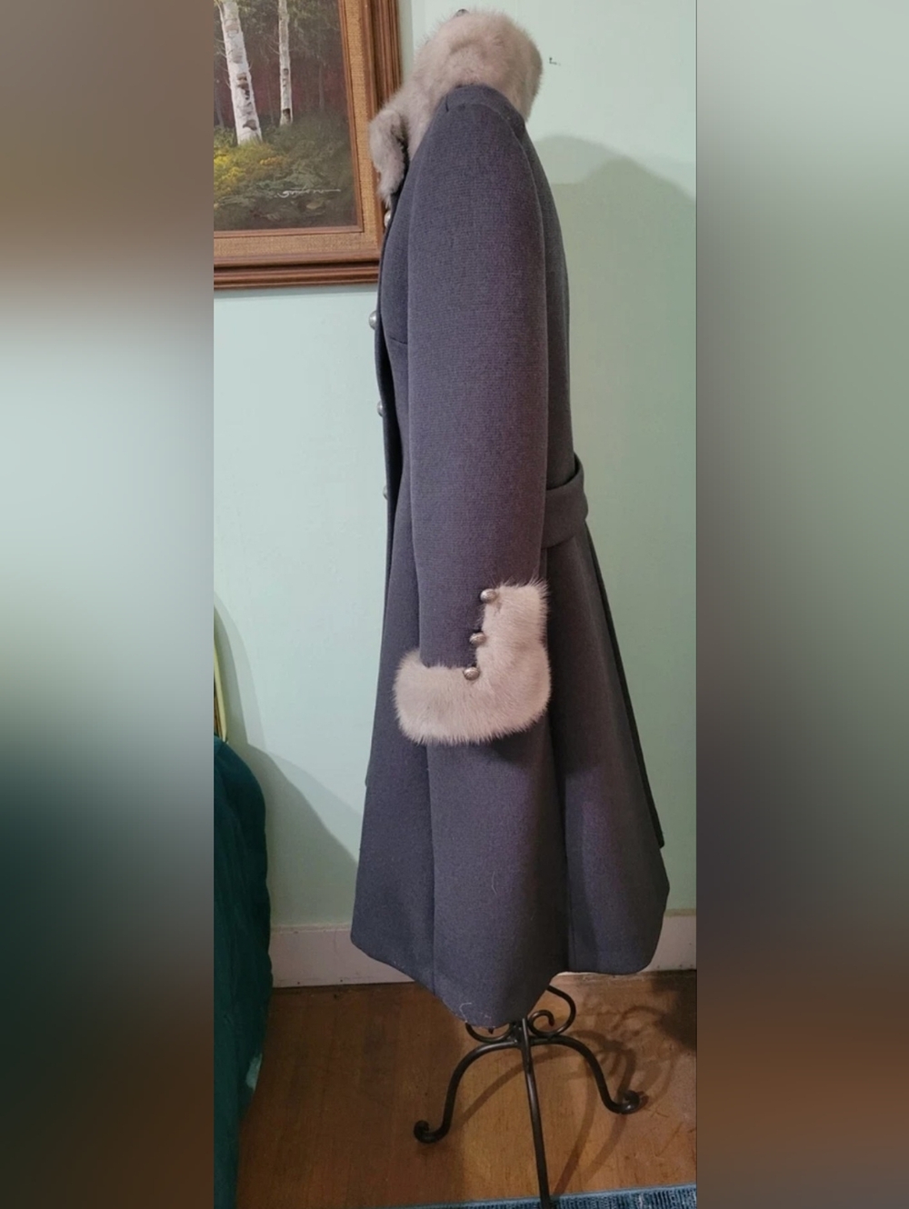 Vintage Stevens Forestmann Wool Mink Coat S M Grey - Picture 4 of 11